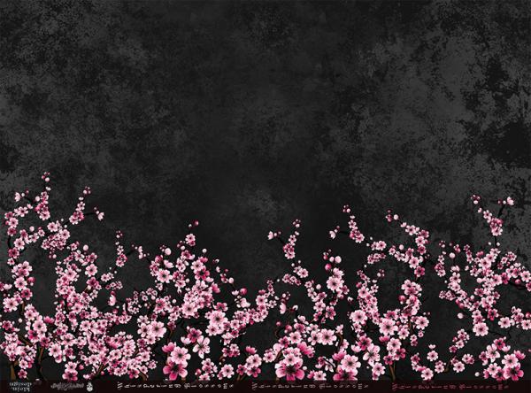 Bordüre Whispering Blossom schwarz - Meterware - Jersey